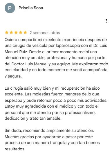 Captura original de la valoración de Priscila Sosa en Google: 5 estrellas.