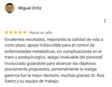 Captura original de la valoración de Miguel Ortiz en Google: 5 estrellas.