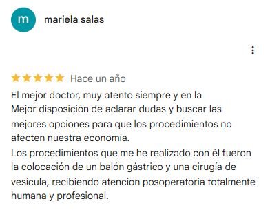 Captura original de la valoración de mariela salas en Google: 5 estrellas.