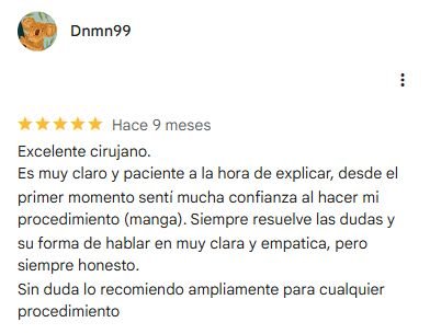 Captura original de la valoración de Dnmn99 en Google: 5 estrellas.