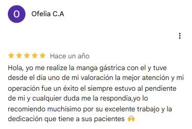 Captura original de la valoración de Ofelia C.A en Google: 5 estrellas.