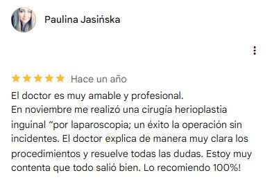 Captura original de la valoración de Paulina Jasińska en Google: 5 estrellas.