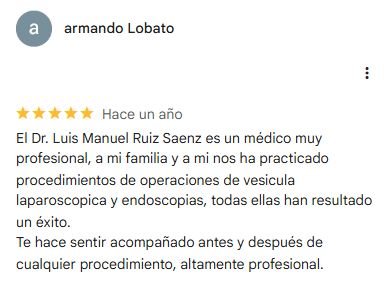 Captura original de la valoración de armando Lobato en Google: 5 estrellas.