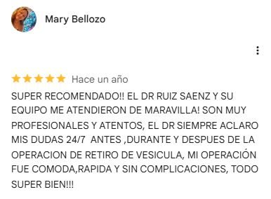 Captura original de la valoración de Mary Bellozo en Google: 5 estrellas.