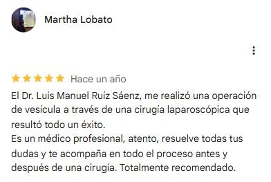 Captura original de la valoración de Martha Lobato en Google: 5 estrellas.